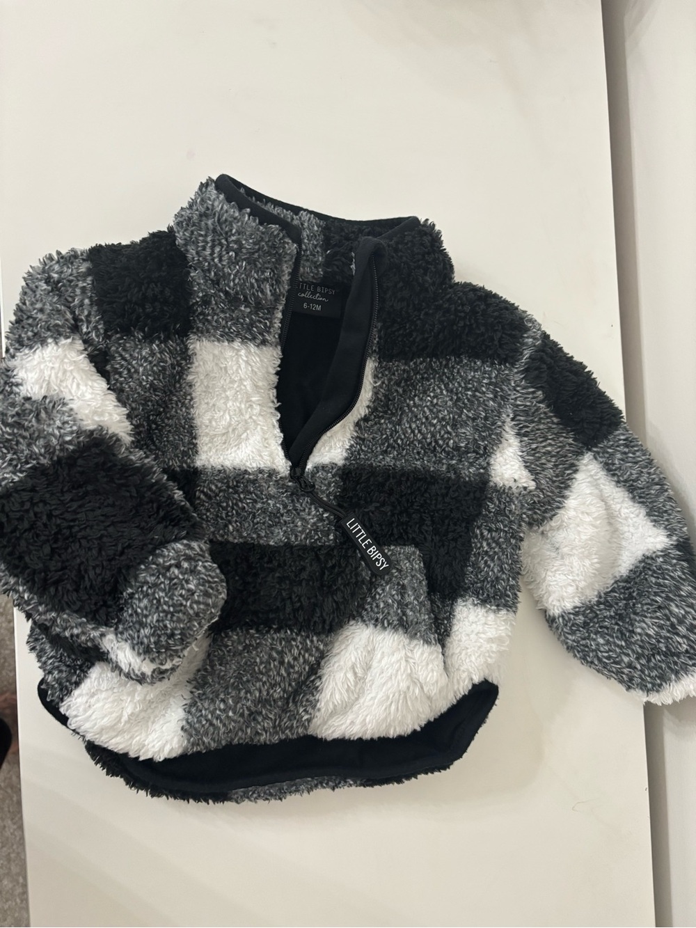 Little Bipsy Black, Gray & White Plush Check Half-Zip Hoodie